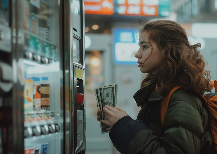 Woman using vending machine